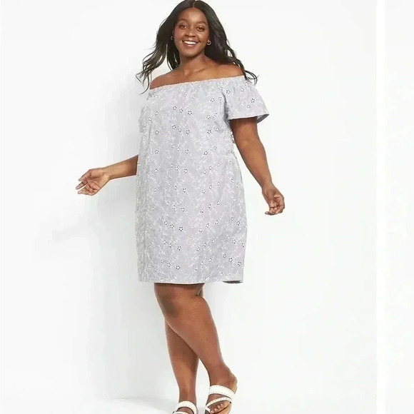 NWT LANE BRYANT EYELET Short-Sleeve Convertible Off-The-Shoulder Dress - Picture 1 of 5